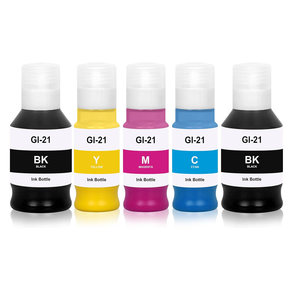 (Non-OEM) Canon GI-21 (4526C001 4537C001 4538C001 4539C001) Compatible Ink Bottle 5-Pack Combo PGBK x 2/C/M/Y