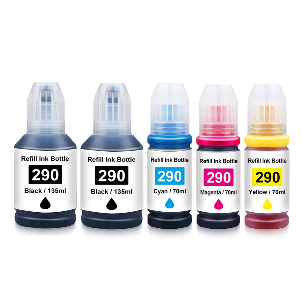 (Non-OEM) Canon GI-290 Compatible MegaTank Ink Bottle 5-Pack Combo High Yield BK x 2/C/M/Y