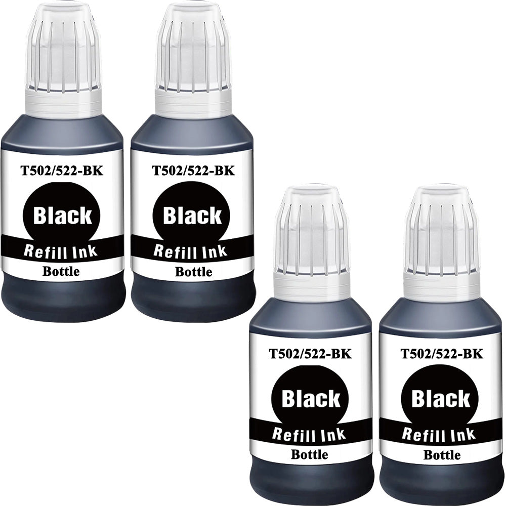 (Non-OEM) Epson T502 (T502120) T522 (T522120) Black Compatible Ink Refilled Bottle Combo 4-Pack